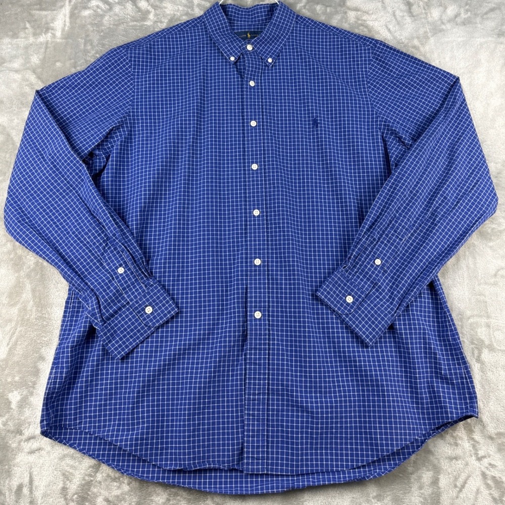 Ralph Lauren Button-Down Mens XXL Classic Blue White Grid Cotton EUC
